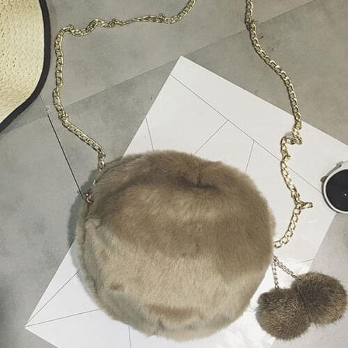 Hot Selling Women Girls Plush Shoulder Bags Chains Winter Messenger Crossbody Bag Small Handbag