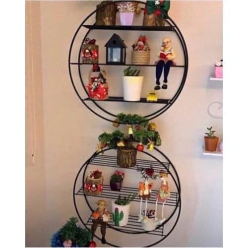 2 PCs Metal Round Thick Wire Framed Wall Rack