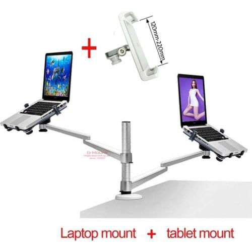 OA-11X aluminum multifunctional dual arm two pad desk mount 10"-15" double laptop table holder stand bracket clamp base 65mm