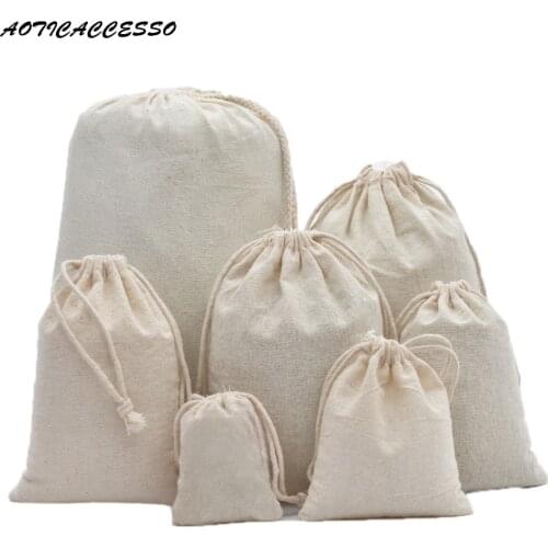 Pure Cotton muslin Drawstring Bag Laundry Travel Storage pouches Coin Purse Women Cloth Bag Christmas Gift Packaging
