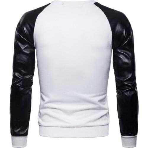 2020 New Autumn Pullover Male England Style Leather Patchwork Sweatshirt Men Clothes Fashion O-Neck Cotton Tops Tracksuit 4Color