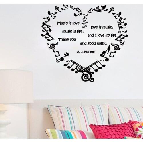 Music Is Love Heart In Musical Notes Wall Sticker Home Decor Art Murals Kids Children Room Decoration Nursery Wall Decals