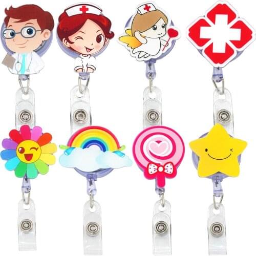 8 Pack Doctor Men Nurse Women Badge Reel Holder Angel and Red Cross Retractable Cord Badge Reel