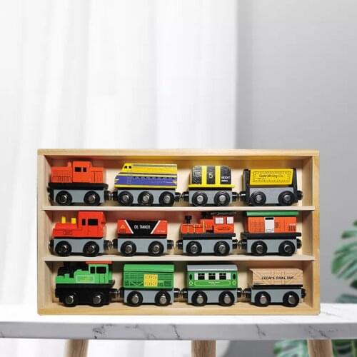 12pcs Magnetic Wooden Train Set Collection Toy Train Track Accessories