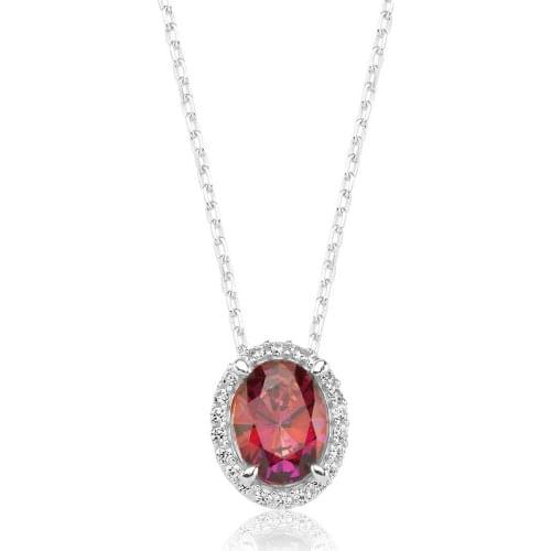 Valori Jewels 1 Carat, Zirconia Red & White Oval Gemstone, Rhodium Plated, Sterling Silver Necklace