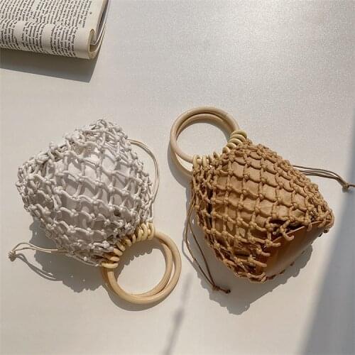Casual Hemp Rope Woven Bucket Bags For Women Fashion Hollow Handbag Summer Ladies Hand-woven Beach Bag Canvas Inner Purses 2021