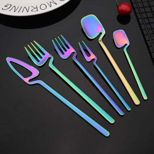 Kitchen Colorful 1/2/4/6Set Flatware Cutlery Set 304 Stainless Steel Dinnerware Knife Fruit Fork Spoon Tableware Silverware Set