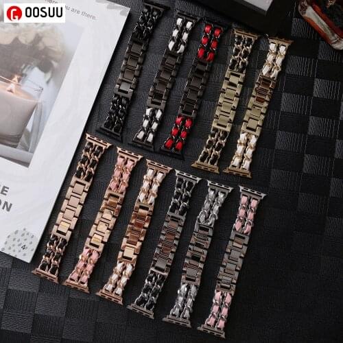 Watchband Leather+Metal Grace Bracelet Belt Stylish Watch Strap for Apple Watch SE Series 6 5 4 Band 44mm 40mm 42mm 38 Wristband