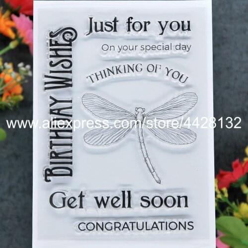 Dragonfly Just for you Birthday Wishes Get well soon Scrapbook photo cards rubber stamp clear stamp transparent stamp 9081633
