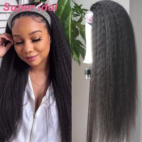 Super Kinky Straight Headband Wig Brazilian Kinky Straight Remy Human Hair Wigs For Women Full Machine Made Wig With Headband