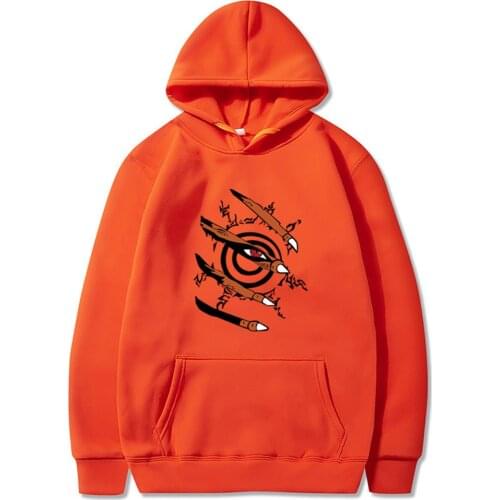 Mens Hoodie Sweatshirt Harajuku Anime Clothes Kurama Ninjutsu Print Streetwear Pullover Fashion Casual Loose Oversized Male Tops