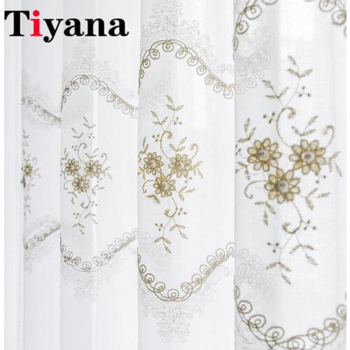 Luxury Tulle Curtains for Living Room White Embroidered Romantic Flower Window Drapes Sheer Curtain For Bedroom Kitchen M200Y