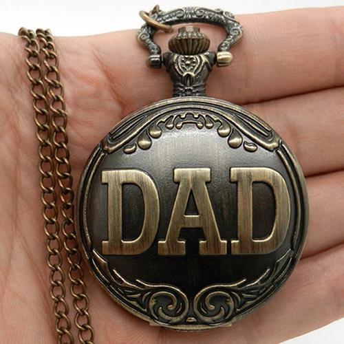 Vintage Men DAD Quartz Pocket Watch Necklace Pendant Chain Fathers Day Gift