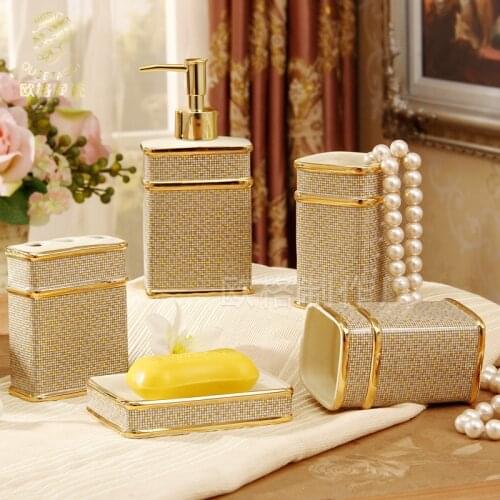 Style high grade bathroom ceramic bathroom set bathroom five piece bathroom toiletries set toothbrush holder shower accessories