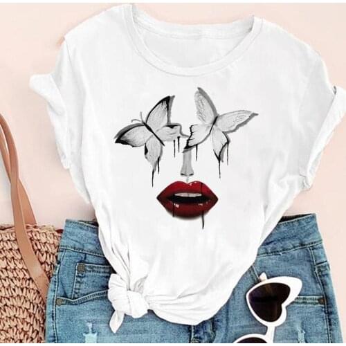 Women Cartoon Butterfly Sexy Cute 2021 90s Fashion Print Graphic Summer Short Sleeve Female Clothes Tops Tees Tshirt T-Shirt