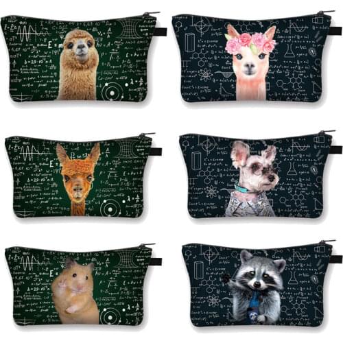 Woman Waterproof Makeup bag Geometric alpaca Dog Cat printing Pouches for gift Cosmetic Case Girls Animal Travel Storage Bag