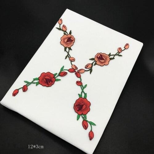 10pcs/lot Small Red Pink Embroidered Rose Flower Patch for Clothes Iron On Patch for Jacket Shoes Bags Stickers MU001