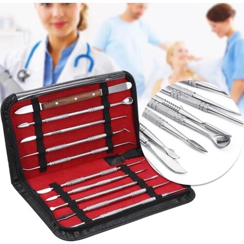 10 Pcs Portable Stainless Steel Dentist Dental Wax Sculpture Teeth Clean Sterilize Tool Set Kit Dental Lab Equipment With PU Bag