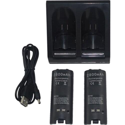 100PCS a lot Brand New Dual Charging Station With 2pcs 2800mAh Battery Pack for Wii Remote Controller For Wii joystick