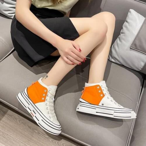 2021 Spring Autumn Vulcanized Shoes Sneakers Fashion Women Breathable Flats Canvas Shoes Color Matching High Top Women Tenis