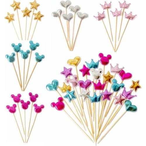 5 pcs/lot christmas lovely heart star crown cake topper for birthday cupcake flag baby shower party wedding decoration supplies