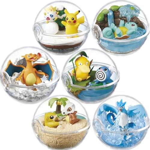 6pcs/set Transparent Ball with Cubone Charizard Squirtle Piachus Pokemones Action Figure Toys Room Decoration Gift for Kids