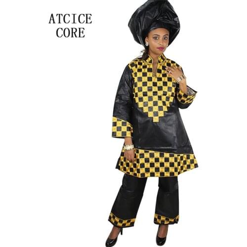 Free shipping new african bazin embroidery dashiki design dresses top with pants african clothes for ladies