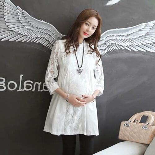 Maternity Blouse Loose Lace Patchwork dress Pregnant Women Dresses Casual O-neck Pregnancy Dress Zwangerschap Shirt 2020