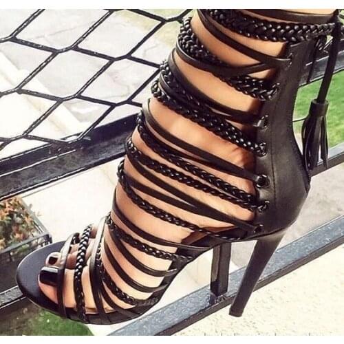 Free Shipping Summer New Luxury Women Sexy Party Cuts Out Gladiator Open Toe Ropes Knit Zip Back Thin Heels Short Sandals Boots