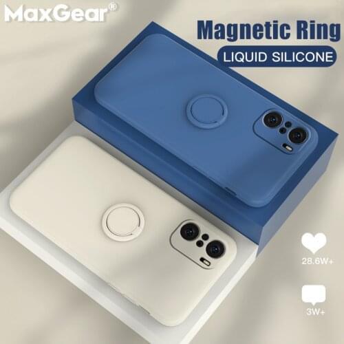Magnetic Ring Holder Case For Xiaomi Mi 11 Ultra 10T 10 Mi11 Lite POCO X3 NFC Redmi Note 10 9 Pro 9S Liquid Silicone Stand Cover