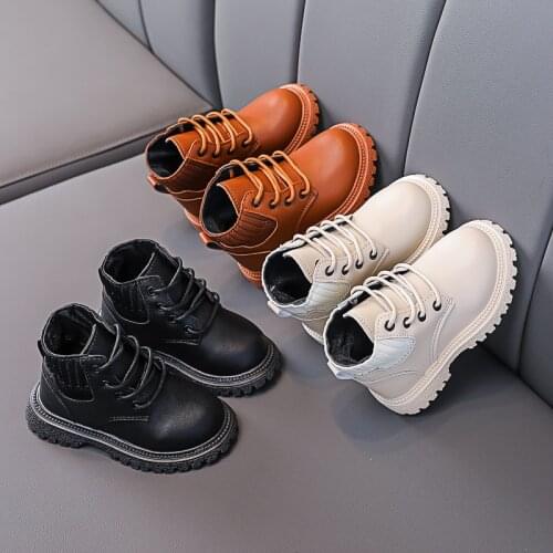 CAPSELLA KIDS Martin Boots Autumn Winter 1-6 Years Children Pu Leather Soft Sole Boots with Fur Girls Boys Cotton Shoes 21-30
