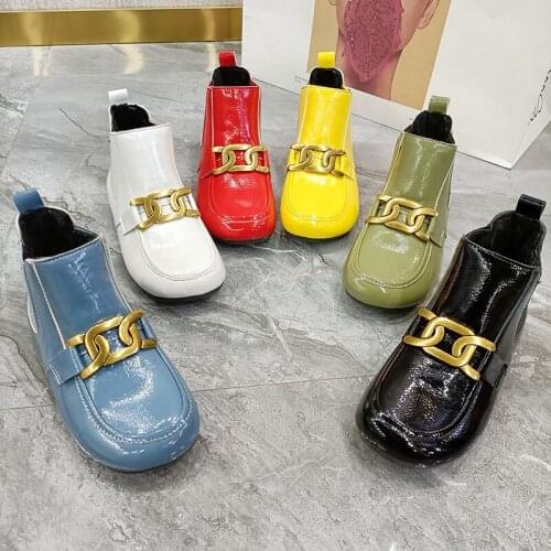 European Station Short Boots Candy Color Patent Leather Round Toe Elasticated Nude Boots Womens Martin Boots Large Size 35-43