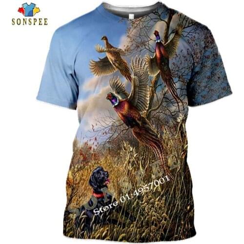 Summer Casual Mens t Shirts Fashion Streetwear Pullover Short Sleeve Hunting Animal Bird Dog 3D Print T-shirt Hip Hop Tees Tops