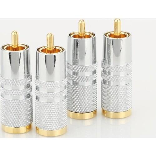 HI-End Gold Plated RCA Audio Plug Audio Video Adapter Cable Connector 4pcs RCA Male Plug Adapter, RCA Repair Ends,Phono Plug