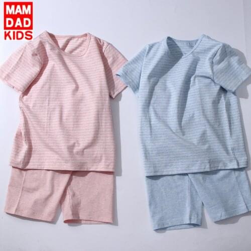 3-11 Y Toddler Kids Cotton Home Wear Sets Summer Baby Boys Girls Striped Soft Pajamas Suit Childrens Short Sleeve Sleepwear Set