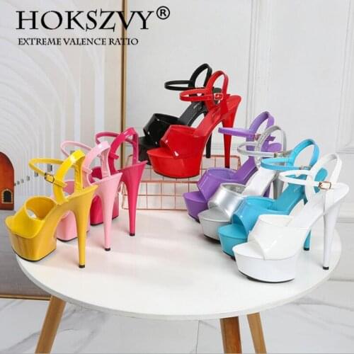 HOKSZVY Catwalk Artifact Model High Heels Thin Sexy Black Waterproof Platform 15cm Sandals Female Summer LFD-8661-1