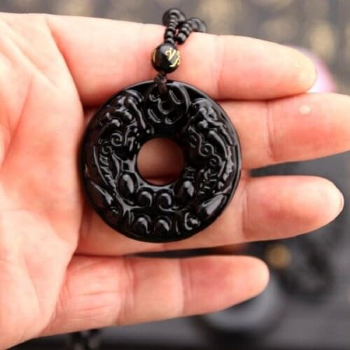 Imitated Obsidian Zhaocai Pixiu Safety Buckle Pendant Ruyi button female autumn and winter long sweater chain lovers necklace
