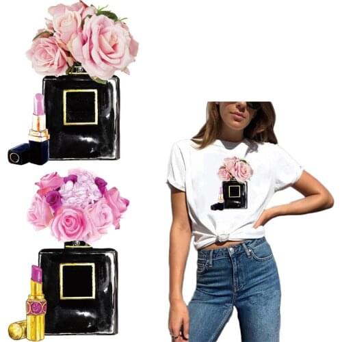 Beautiful Perfume Bottle Patch Iron On Patches For Clothes DIY Women T-shirt Flower Applique Sticker On Clothes Heat Transfer