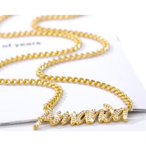 Custom Zircon Name Necklaces for Women Men Gold 3mm Cuban Chain Personalized Nameplate Pendant Necklace Jewelry Bijoux Femme