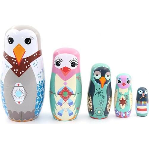 5Pcs/Set Cartoon Owl Matryoshka Nesting Dolls Toys Home Coffee Shop Ornament Coffee Shop Ornament Dolls Toys