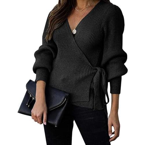 Fashion Solid Color V-neck Sweater Womens Long Sleeve Bottoming Knitted Top