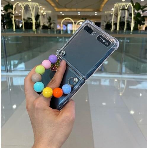 Fashion Colorful Bead Bracelet Case Cover For Samsung Galaxy Z Flip 5G 4G 3 Lemon Pendant Hand Chain Shockproof Clear Case Cover