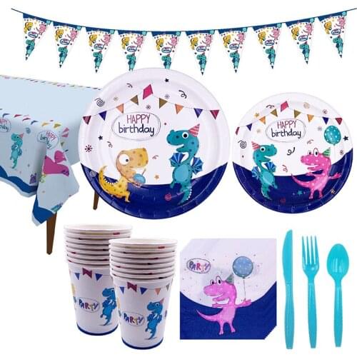New Blue Pink Dinosaur Theme Party Disposable Tableware Napkin Plate Paper Cups Wedding Kids Birthday Party Decoration Supplies