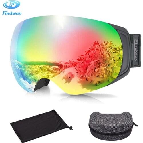 Findway Snowboard Ski Goggles Magnetic lens OTG Anti-Fog UV400 Protection Men Women Winter snowmobile skiing glasses with case
