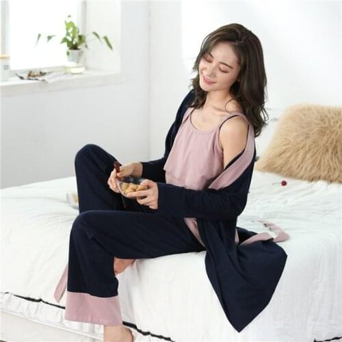 Pijamas Women Cotton Maternity Breastfeeding Clothes Full Sleeve Pregnancy Dress Sleepwear Pregnant In Winter Hospital Robe