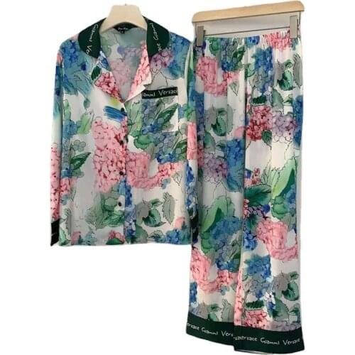 Chinese Style Women Print Pajamas Sets 2PCS Sexy Notched Pyjamas Suit Sleepwear Nightwear Summer Lounge Underwear Home Wear