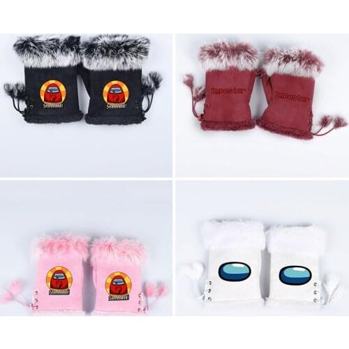 New Among Us Plush Gloves Girl Boy Half-finger Plush Gloves Winter Warm Gloves Cartoon Anime Cute Gloves Games Halloween Gifts