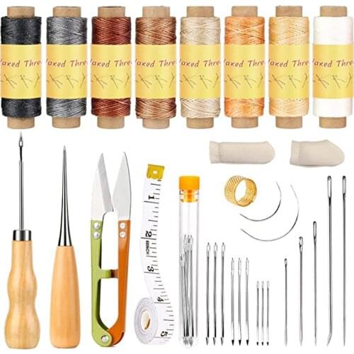 Nonvor Professional Leather Craft Tools Kit Leather Sewing Set Hand Sewing Stitching Accessories DIY Tool box with Waxed Thread
