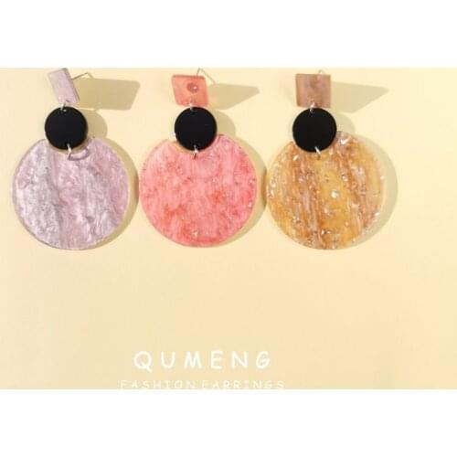 QUMENG 2020 korean sweet acrylic stud earrings for women statement stainless steel earrings geometric Beautiful accessories