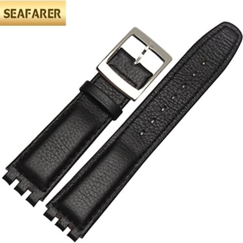 Genuine Leather Strap Male Strap Waterproof For Swatch Athletic 17mm Black White With Stainless Steel Buckle + Tools